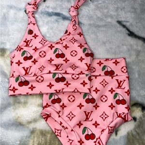 Toddler girl LV cherry print swim set